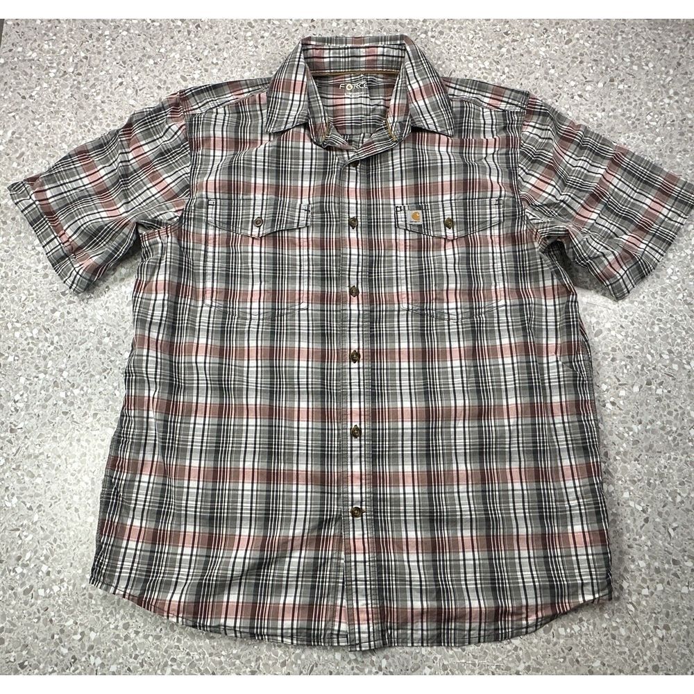 Carhartt‎ Force Shirt Mens Large Plaid Button Up Work Wear Relaxed Fit